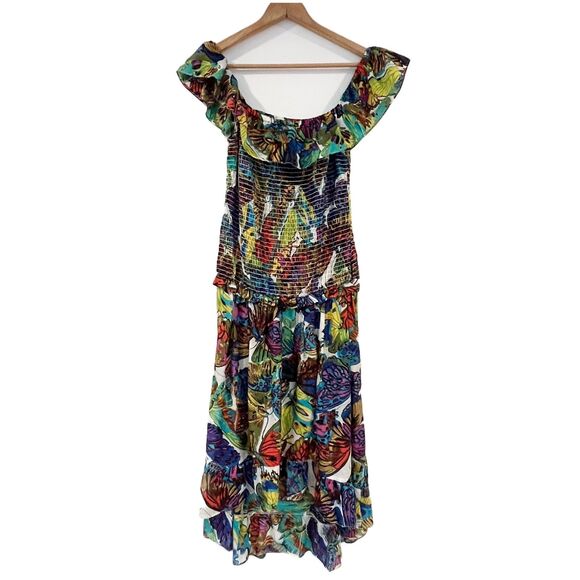 Nanette Lepore Swim Papillion Butterfly Colorful Smocked Dress Cover Up Medium - Picture 4 of 6
